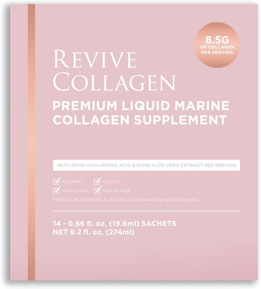 Hydrolyzed Marine Collagen Drink with Hyaluronic Acid & Aloe Vera - Lemon & Lime Flavor | 8,500mg Collagen for Skin, Hair, Nails & Joints - 14 Days Supply