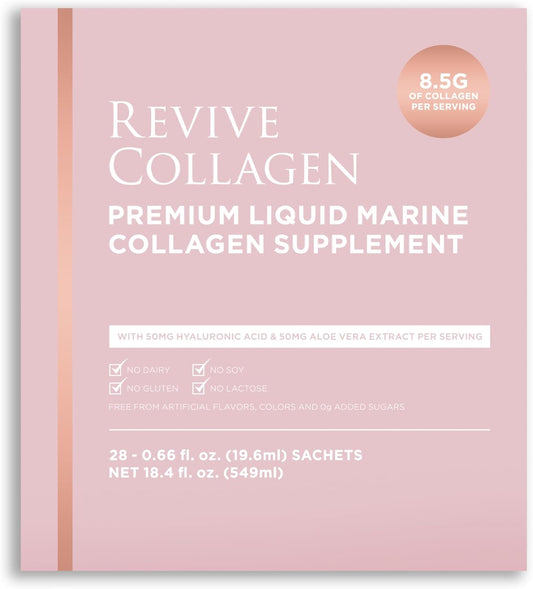 Hydrolyzed Marine Collagen Drink with Hyaluronic Acid & Aloe Vera for Skin, Hair, Nails, Joints - Lemon & Lime Flavor, 28 Day Supply