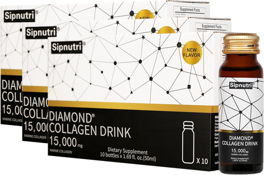 Hydrolyzed Marine Collagen Drink with Vitamin C & Pomegranate for Hair, Skin, Nails, Joints, Bones Support - 15000mg, 50ml x 10 Bottles