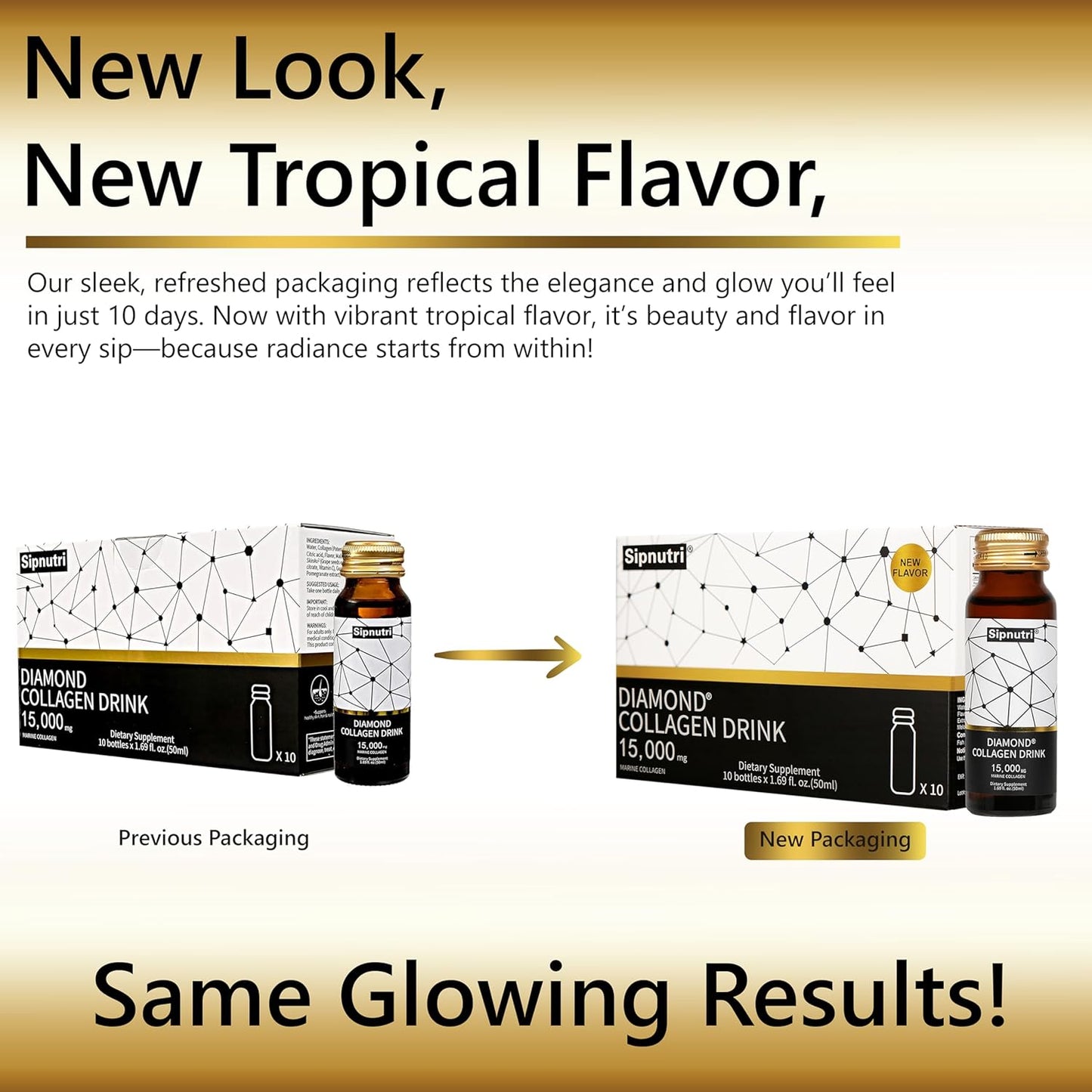 Hydrolyzed Marine Collagen Drink with Vitamin C & Pomegranate for Hair, Skin, Nails, Joints, Bones Support - 15000mg, 50ml x 10 Bottles