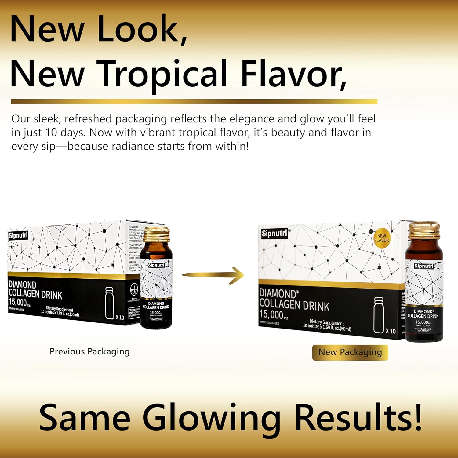 Hydrolyzed Marine Collagen Drink with Vitamin C & Pomegranate for Hair, Skin, Nails, Joints, Bones Support - 15000mg, 50ml x 10 Bottles