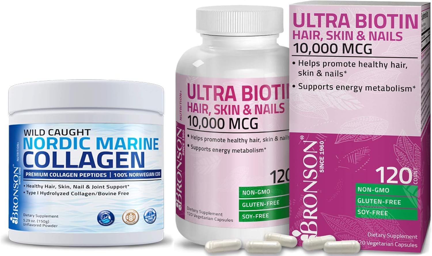 Hydrolyzed Marine Collagen Peptides Powder with Biotin for Hair, Skin, and Nails - 10,000 Mcg Ultra Supplement