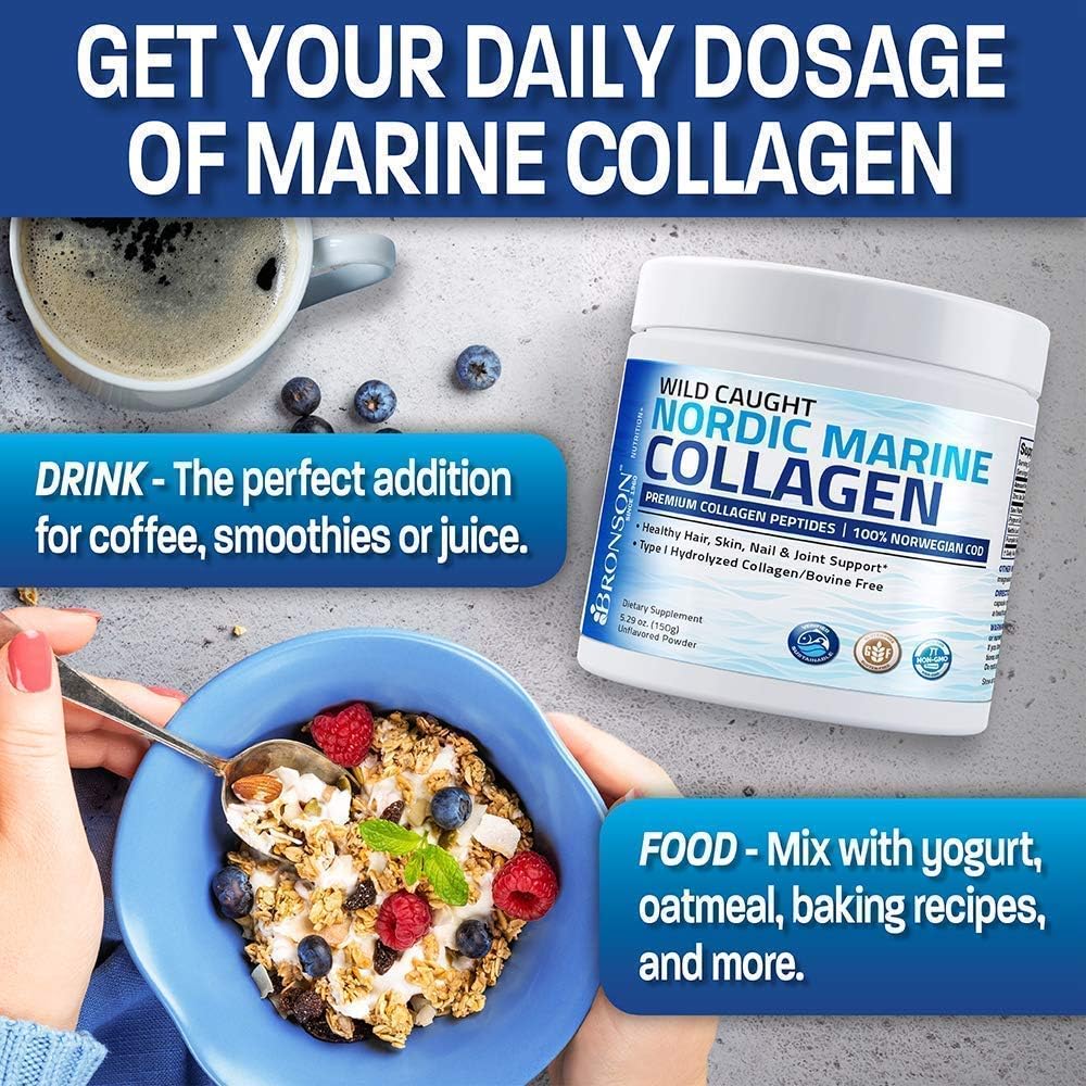 Hydrolyzed Marine Collagen Peptides Powder with Biotin for Hair, Skin, and Nails - 10,000 Mcg Ultra Supplement