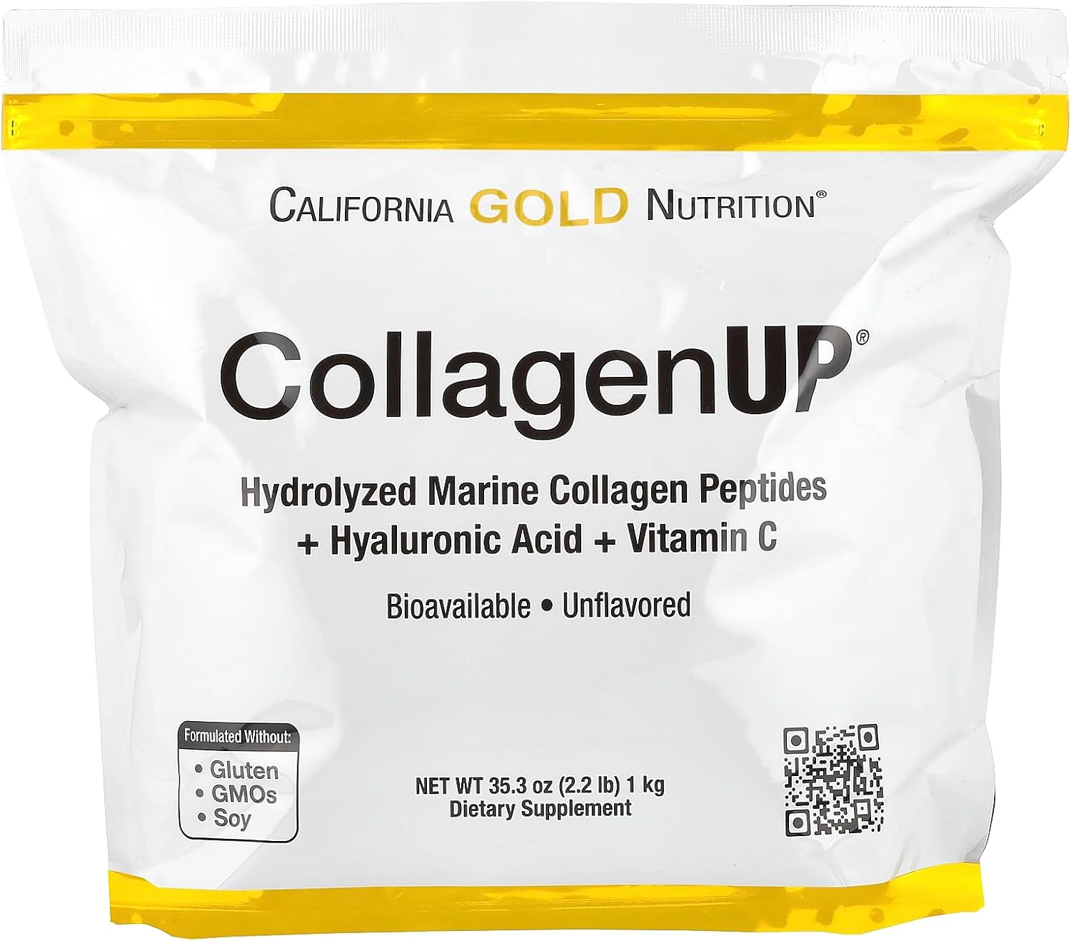 Hydrolyzed Marine Collagen Peptides with Hyaluronic Acid and Vitamin C, Unflavored, 2.2 lb by California Gold Nutrition
