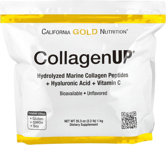 Hydrolyzed Marine Collagen Peptides with Hyaluronic Acid and Vitamin C, Unflavored, 2.2 lb by California Gold Nutrition