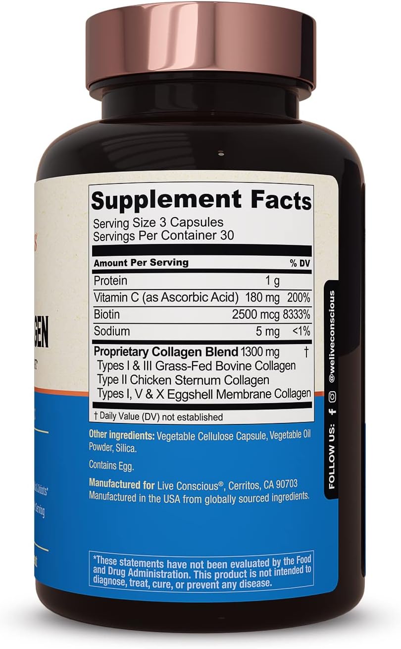 Hydrolyzed Multi Collagen Capsules with Biotin & Vitamin C - Types I, II, III, V & X for Hair, Skin, Nails - 90 Capsules (2-Pack)