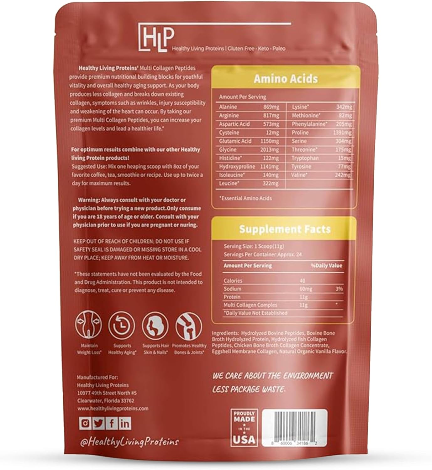 Hydrolyzed Multi Collagen Peptides Powder - Grass Fed Bovine, Wild Caught Marine, Free Range Chicken - Vanilla Flavor, 16 oz