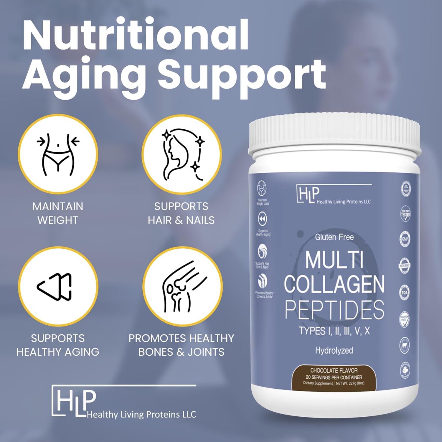 Hydrolyzed Multi Collagen Peptides Powder - Grass Fed Bovine, Wild Caught Marine, Free Range Chicken - Chocolate Flavor, 8 oz