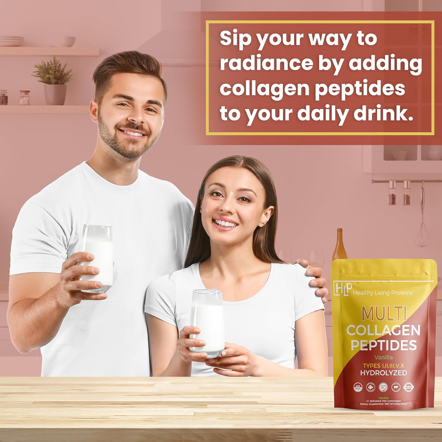 Hydrolyzed Multi Collagen Peptides Powder - Grass Fed Bovine, Wild Caught Marine, Free Range Chicken - Vanilla Flavor, 16 oz
