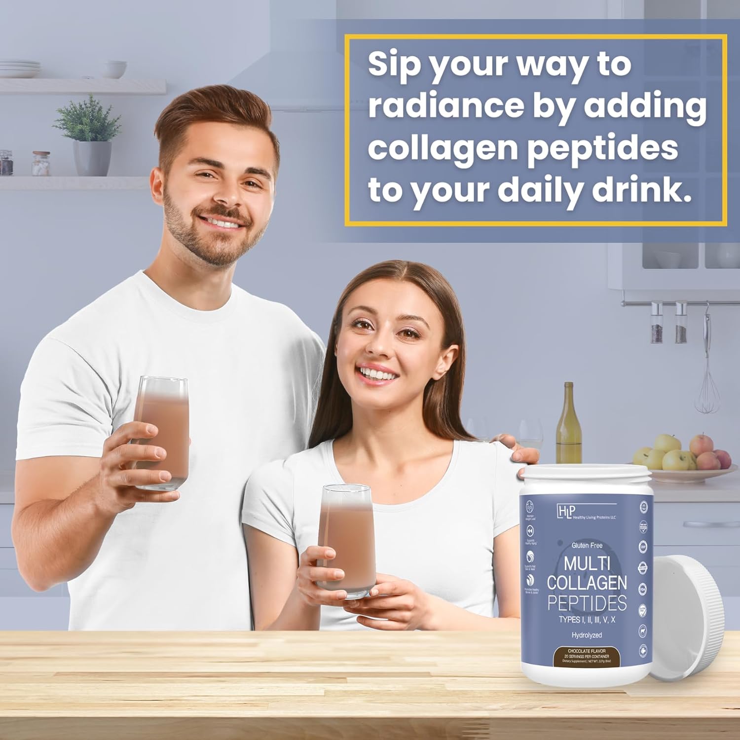 Hydrolyzed Multi Collagen Peptides Powder - Grass Fed Bovine, Wild Caught Marine, Free Range Chicken - Chocolate Flavor, 8 oz