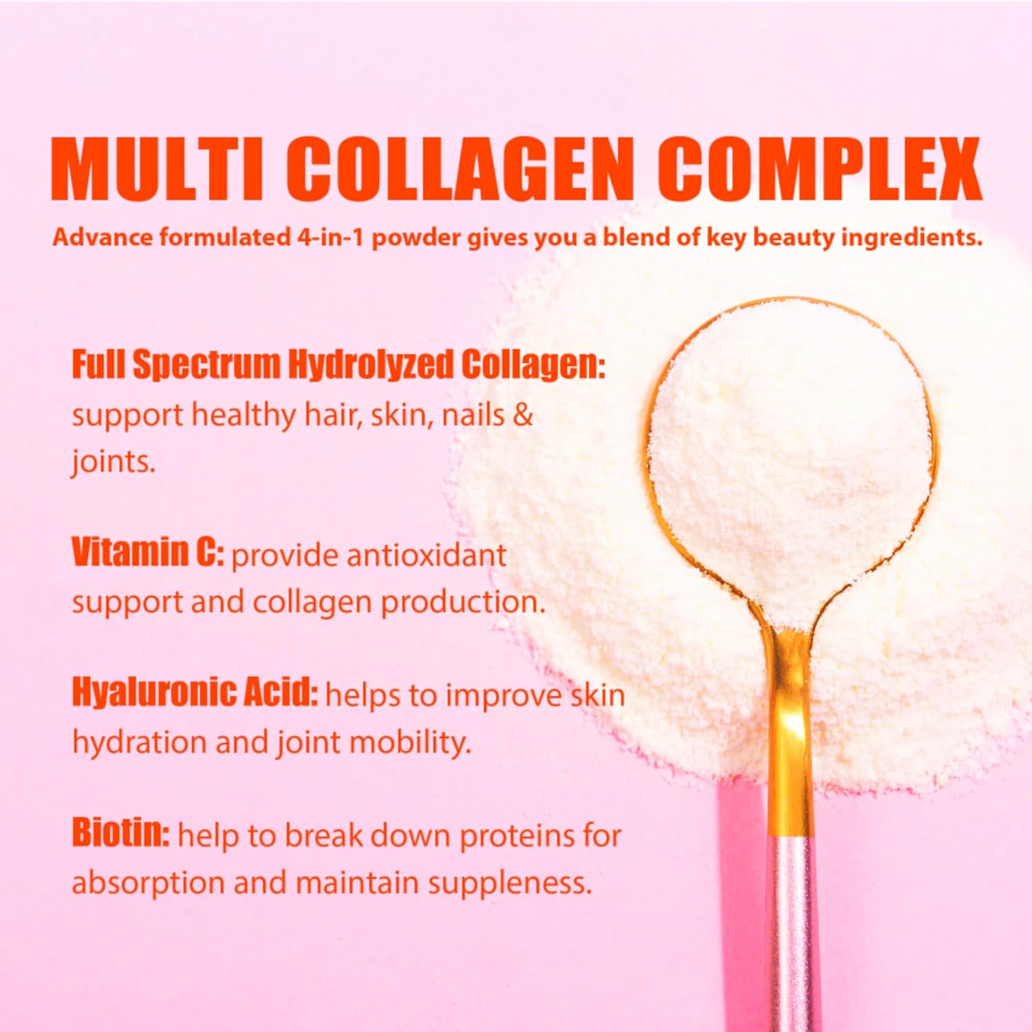 Hydrolyzed Multi Collagen Peptides Powder with Biotin, Hyaluronic Acid, and Vitamin C for Hair, Skin, Nails, and Joint Support - Unflavored 1.1 lb