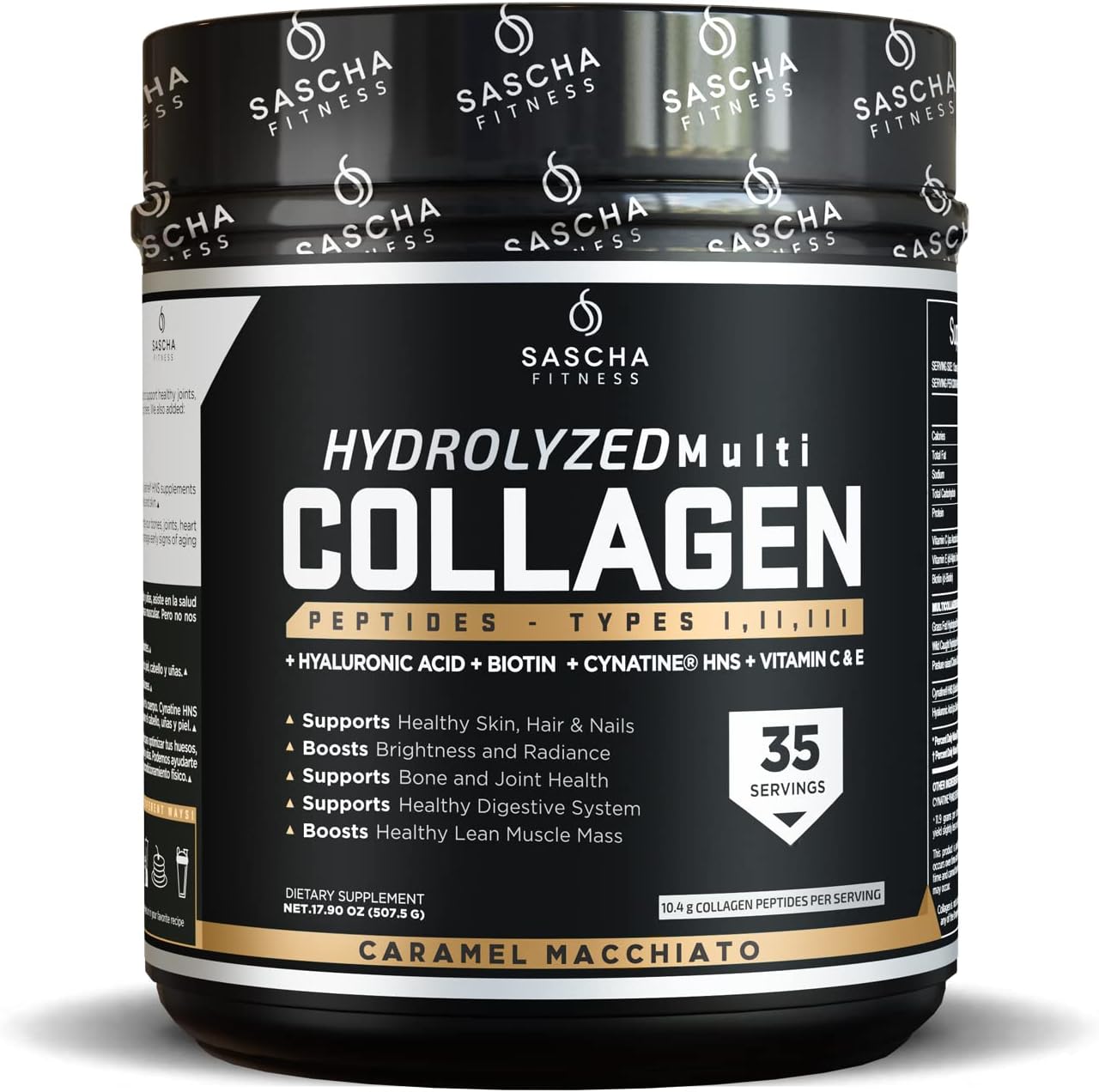 Hydrolyzed Multi Collagen Peptides with Hyaluronic Acid, Biotin, and Vitamins for Hair, Skin, and Bone Support - Caramel Macchiato Flavor