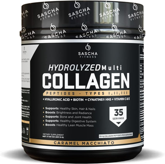 Hydrolyzed Multi Collagen Peptides with Hyaluronic Acid, Biotin, and Vitamins for Hair, Skin, and Bone Support - Caramel Macchiato Flavor