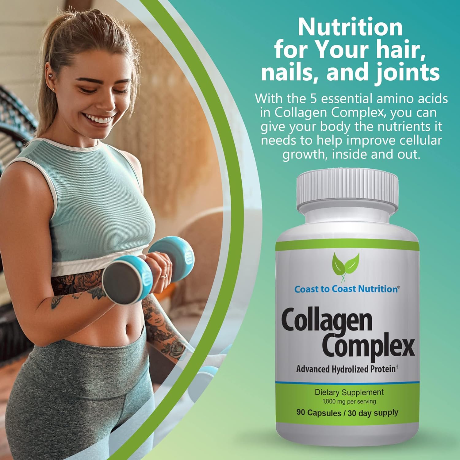 Hydrolyzed Multi Collagen Pills for Skin, Hair, Nails, and Joints - Natural Protein Supplement - 90 Capsules