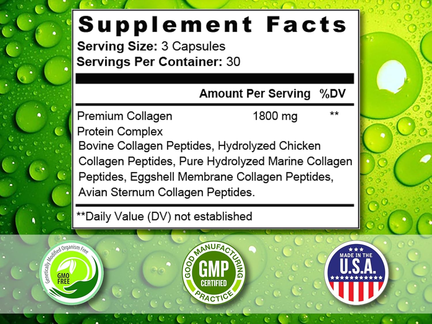 Hydrolyzed Multi Collagen Pills for Skin, Hair, Nails, and Joints - Natural Protein Supplement - 90 Capsules