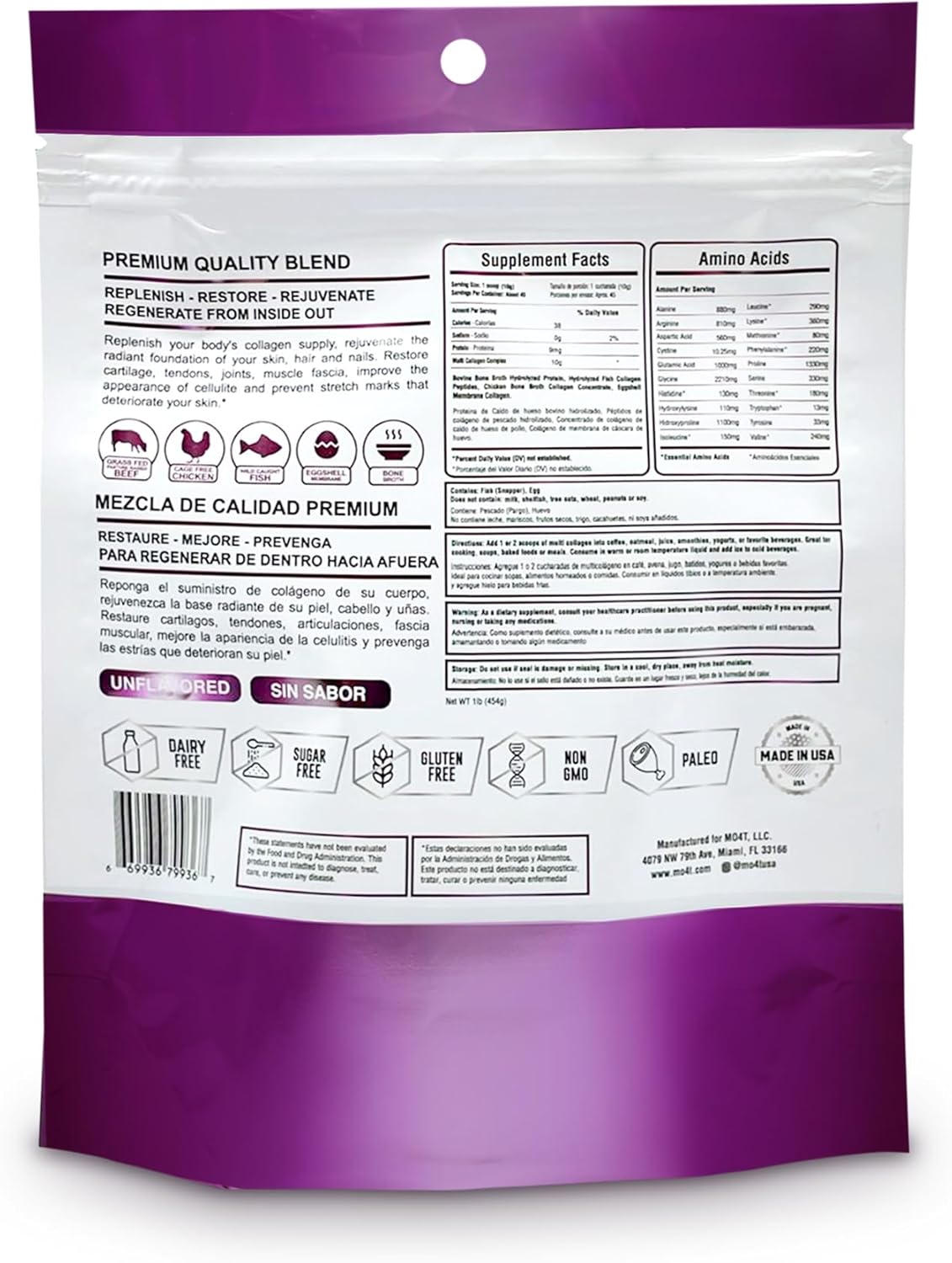 Hydrolyzed Multi Collagen Powder - Type 1, 2, 3, 5, 10 - Sugar-Free -  Hair, Skin, Nail, & Joint Support - 1 Pound