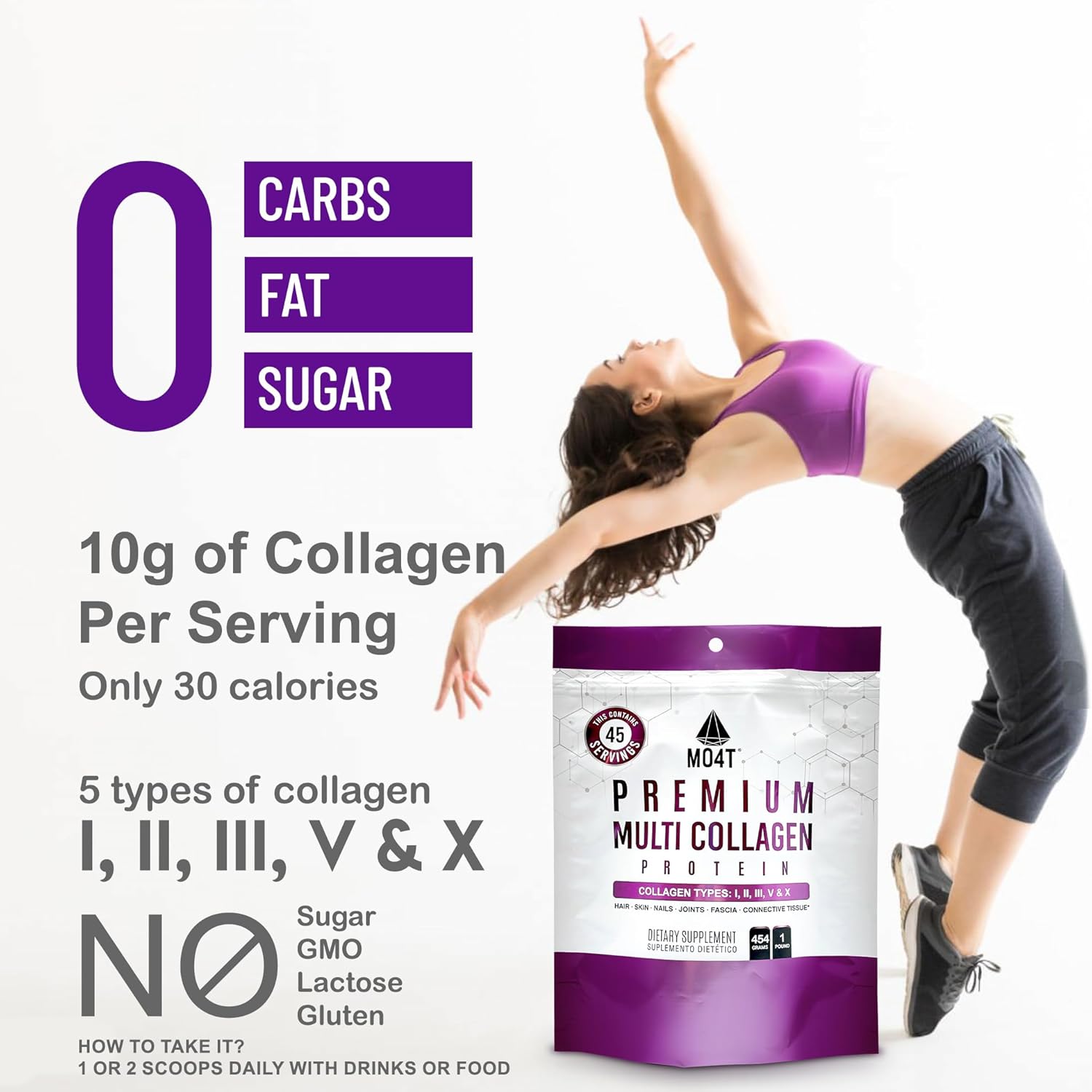 Hydrolyzed Multi Collagen Powder - Type 1, 2, 3, 5, 10 - Sugar-Free -  Hair, Skin, Nail, & Joint Support - 1 Pound