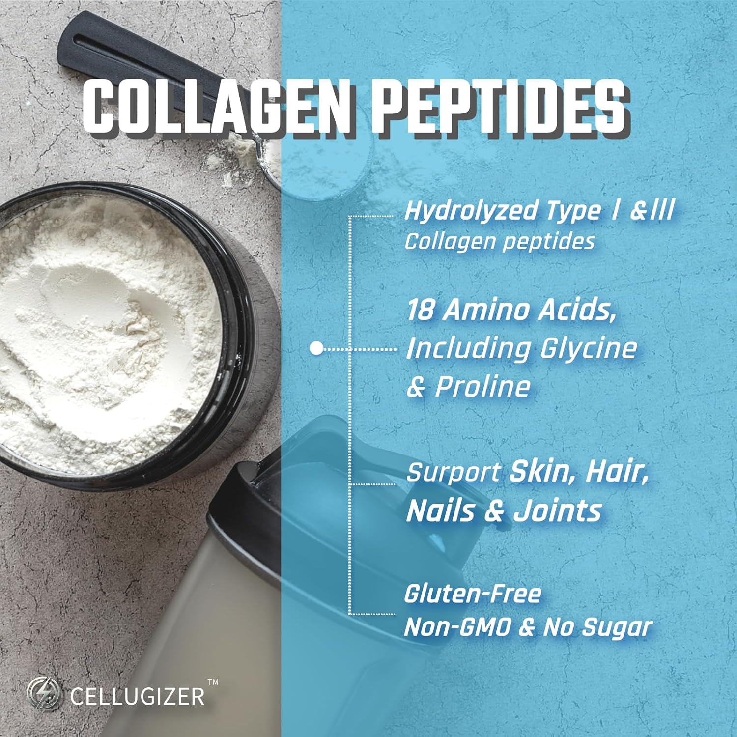 Hydrolyzed Type 1 & 3 Collagen Peptides Powder Supplement - Grass Fed, Unflavored, 35 Servings