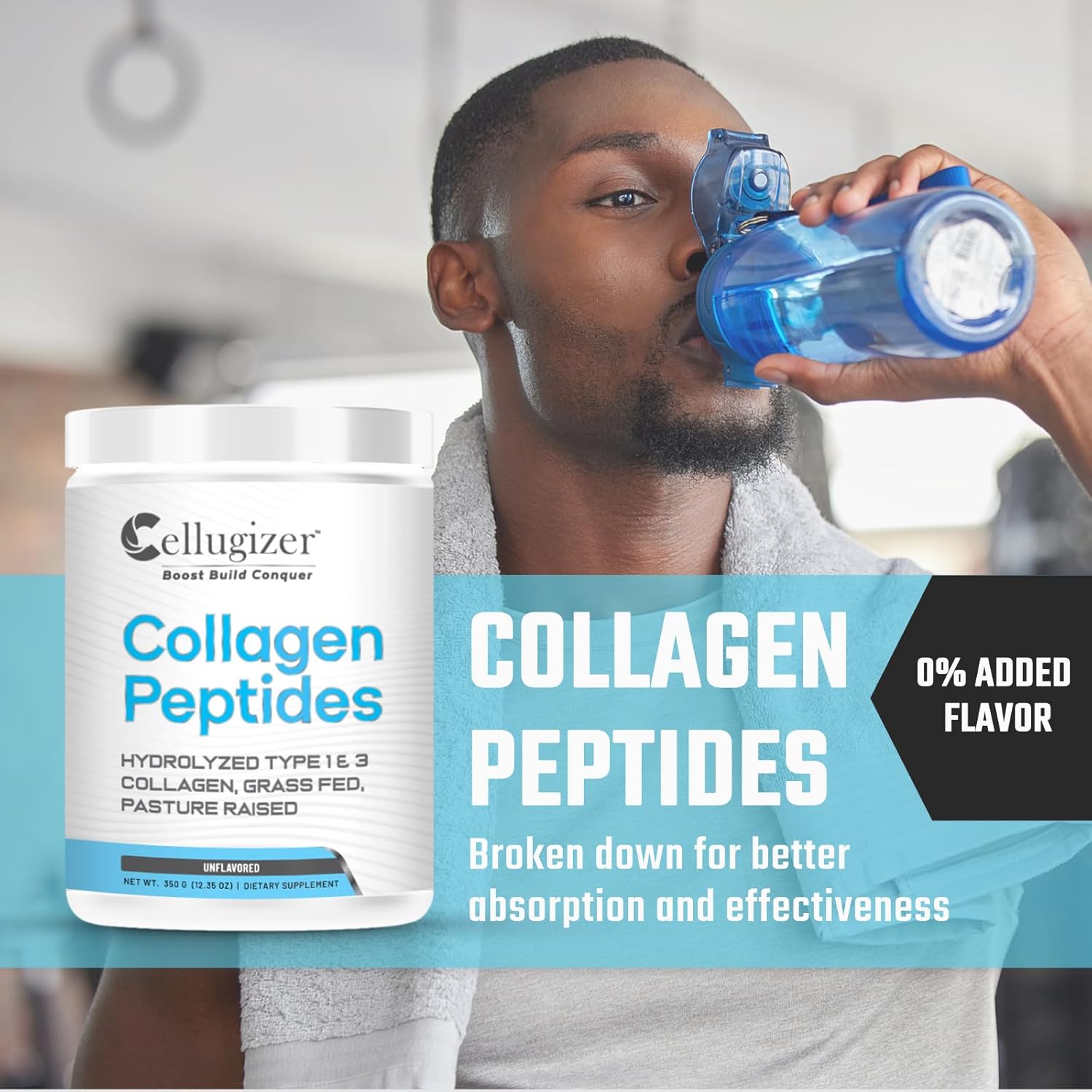 Hydrolyzed Type 1 & 3 Collagen Peptides Powder Supplement - Grass Fed, Unflavored, 35 Servings