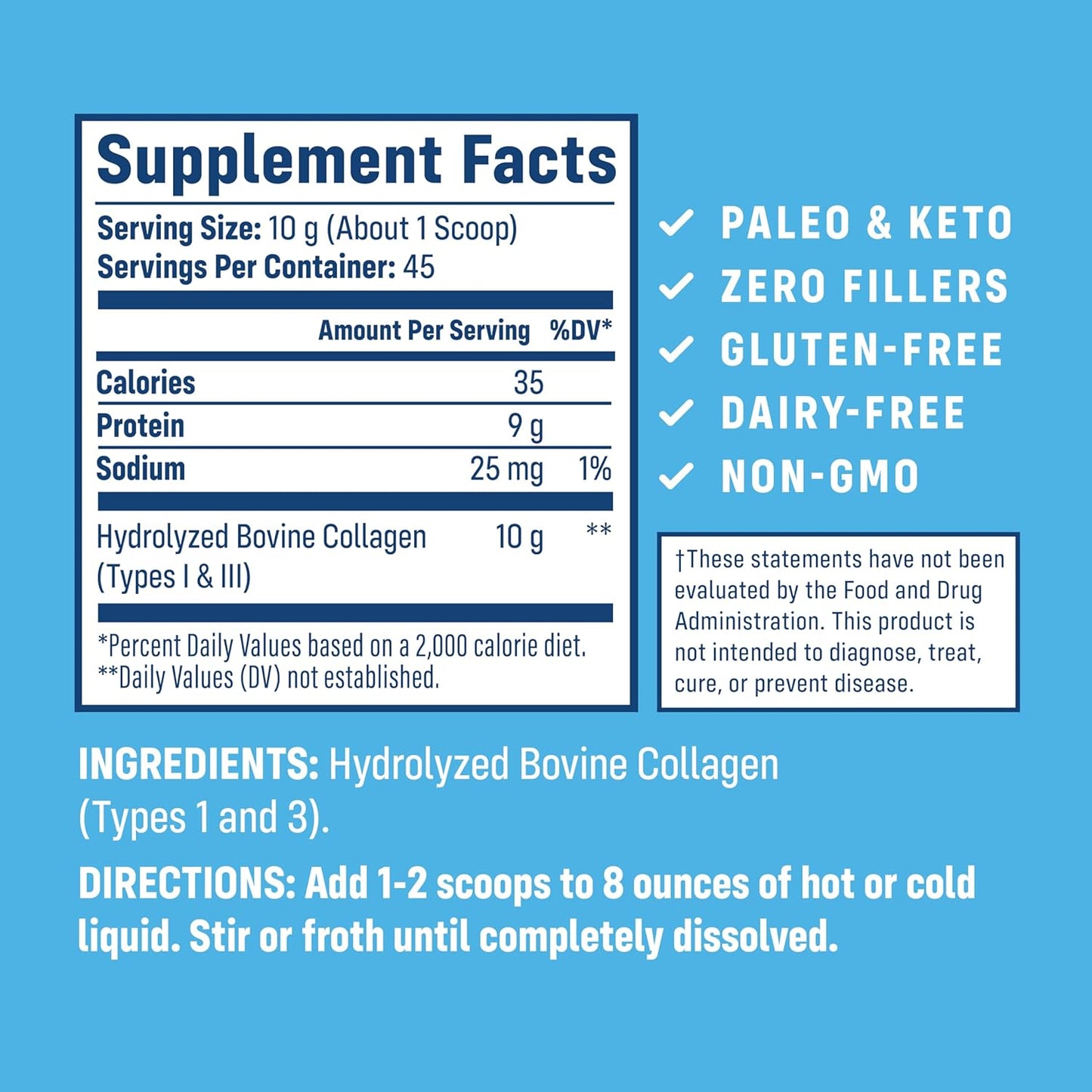 Hydrolyzed Type 1 & 3 Collagen Powder for Skin, Hair, Nails - 15.9 oz - 45 Servings by NativePath