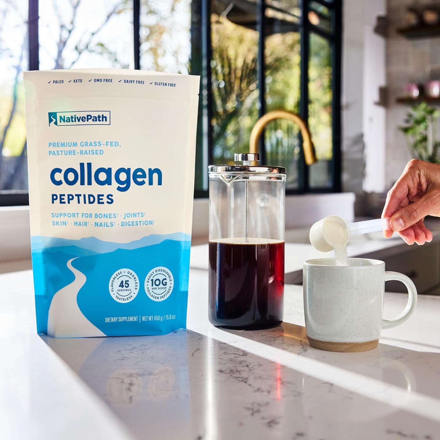 Hydrolyzed Type 1 & 3 Collagen Powder for Skin, Hair, Nails - 15.9 oz - 45 Servings by NativePath