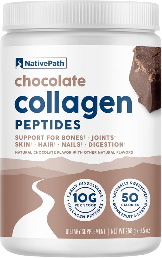 Hydrolyzed Type 1 & 3 Collagen Protein Powder for Hair, Skin, Nails, Bones, Joints, Digestion - Chocolate Flavor (268g) - Grass-Fed, Keto & Paleo Friendly - No Gluten or Dairy