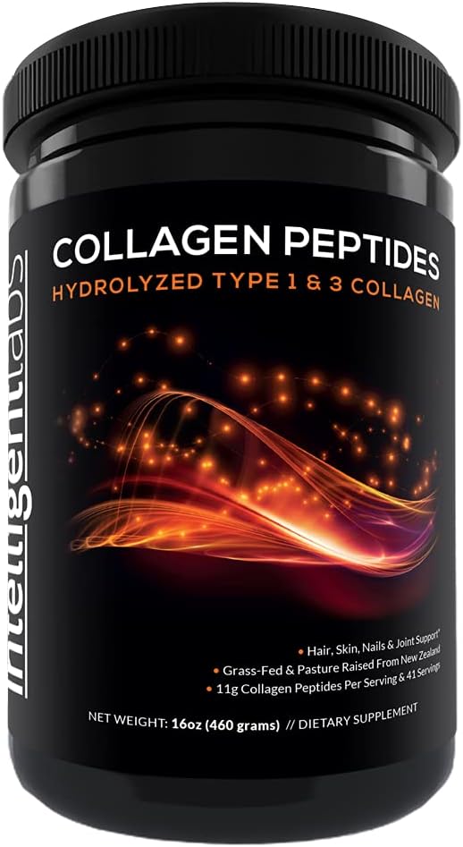 Hydrolyzed Type 1 and 3 Collagen Peptides Powder - Grass-Fed Bovine Source, 100% Cruelty-Free, Supports Hair, Skin, Nails & Joints, 11g per Serving, 41 Servings