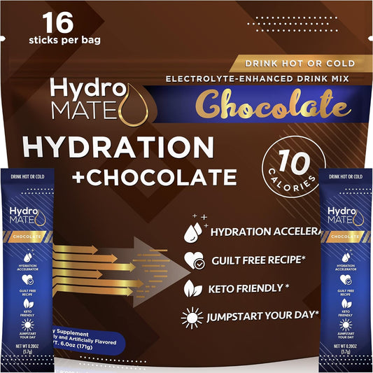 HydroMATE Electrolyte Powder Packets for Fast Recovery & Hydration - Chocolate Flavor - 16 Count