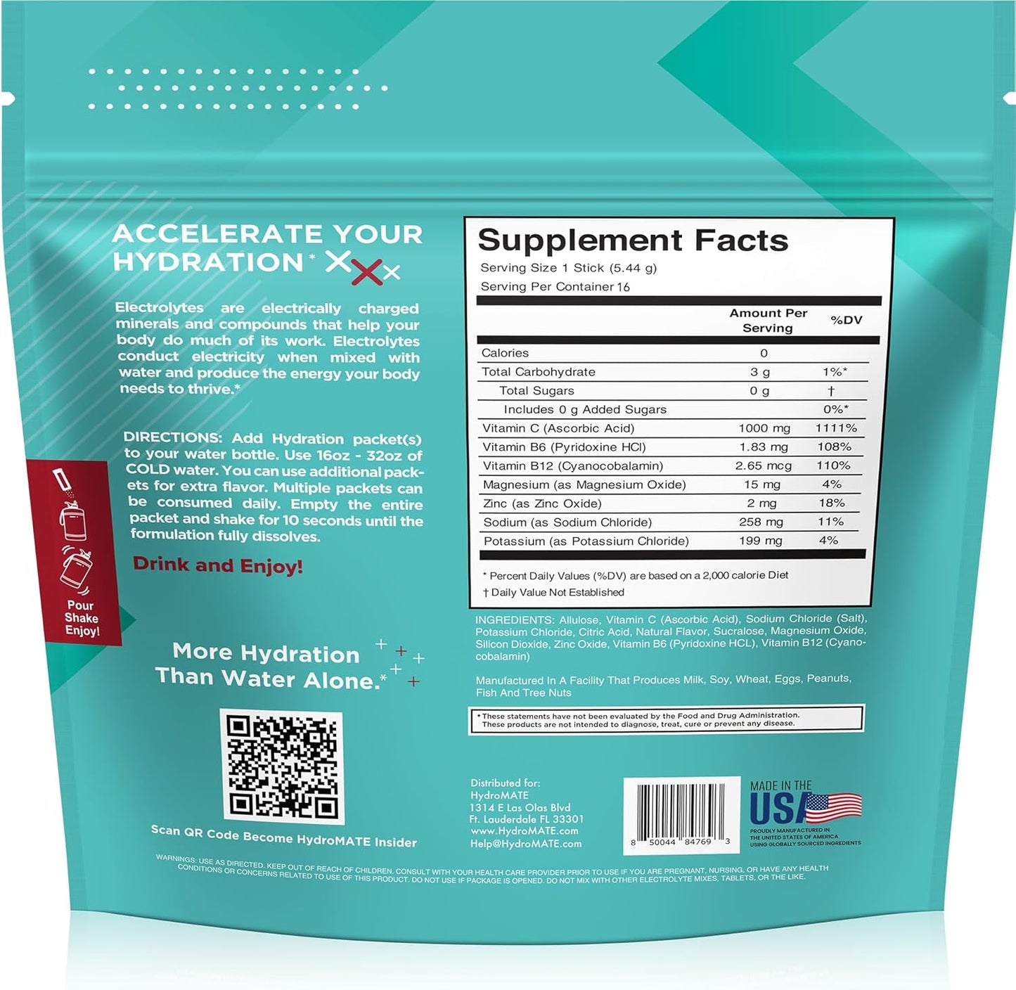 HydroMATE Electrolytes Powder Black Cherry Sugar Free Packets with Vitamin C for Keto Hydration - 16 Sticks - BoostGo Australia