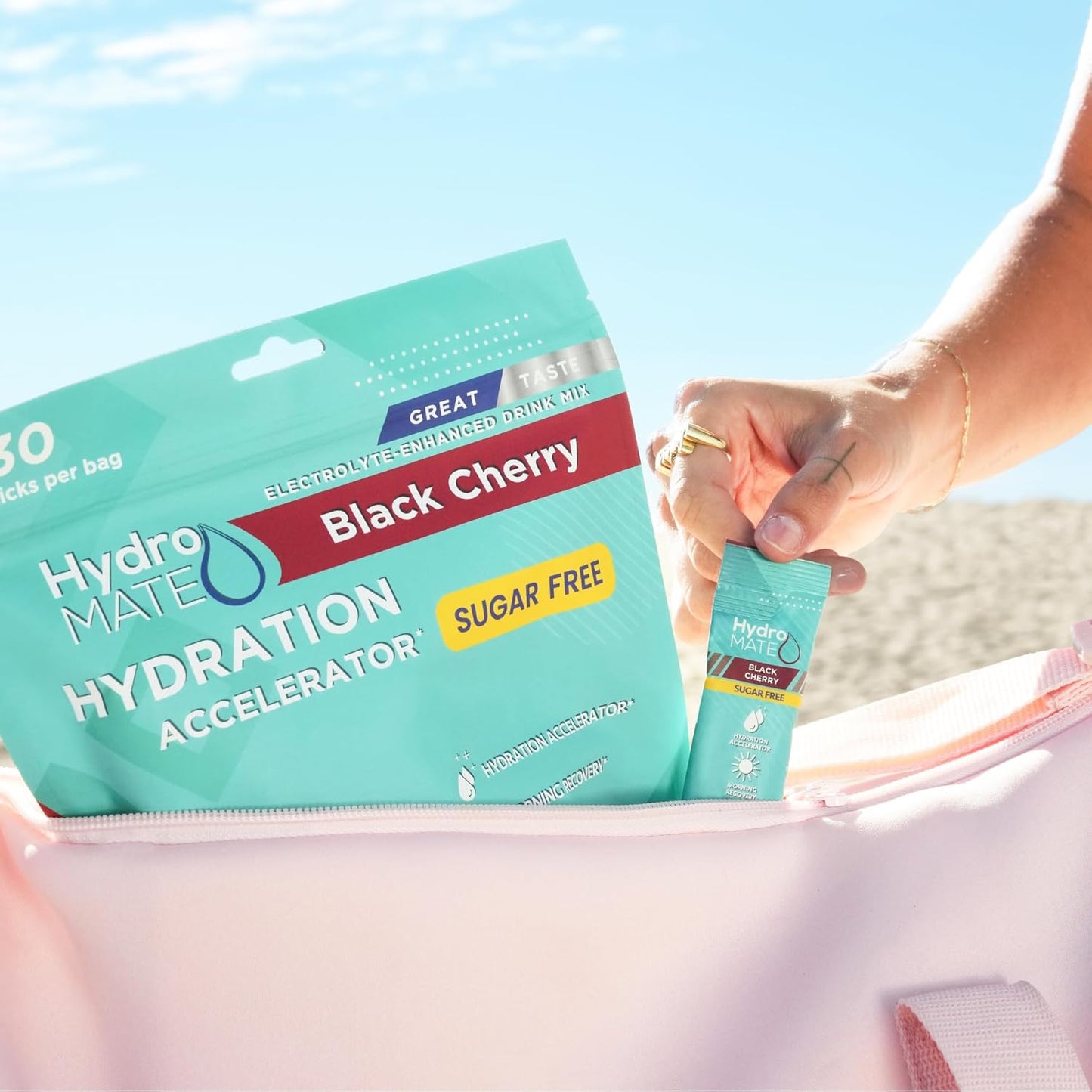 HydroMATE Electrolytes Powder Black Cherry Sugar Free Packets with Vitamin C for Keto Hydration - 16 Sticks - BoostGo Australia