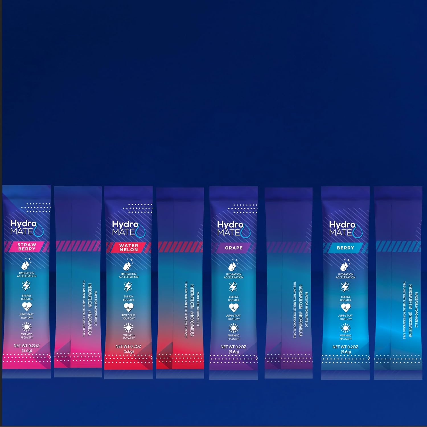 HydroMATE Electrolytes Powder Drink Mix Variety Pack - 16 Sticks, Low Sugar, Vitamin C, Caffeine, Rapid Recovery & Hydration Accelerator