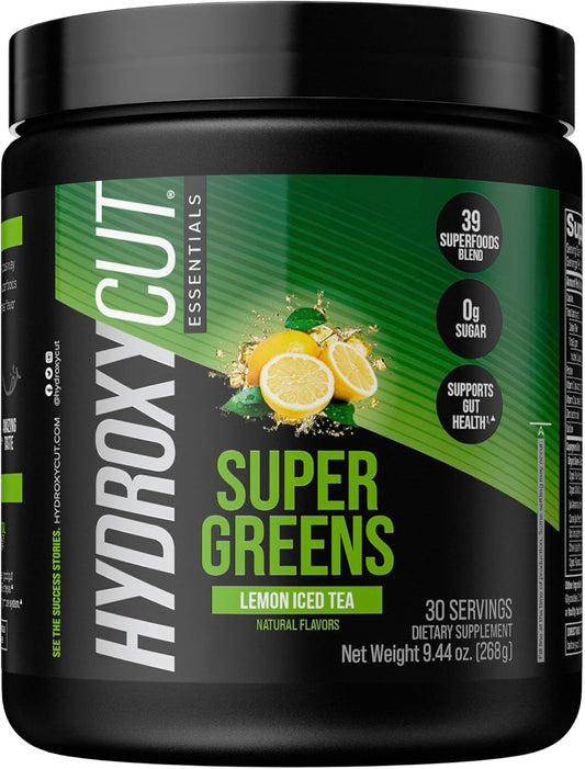 Hydroxycut Essentials Super Greens: Immune Support, Probiotics, Prebiotics, Gut Health - 30 Servings Lemon Iced Tea