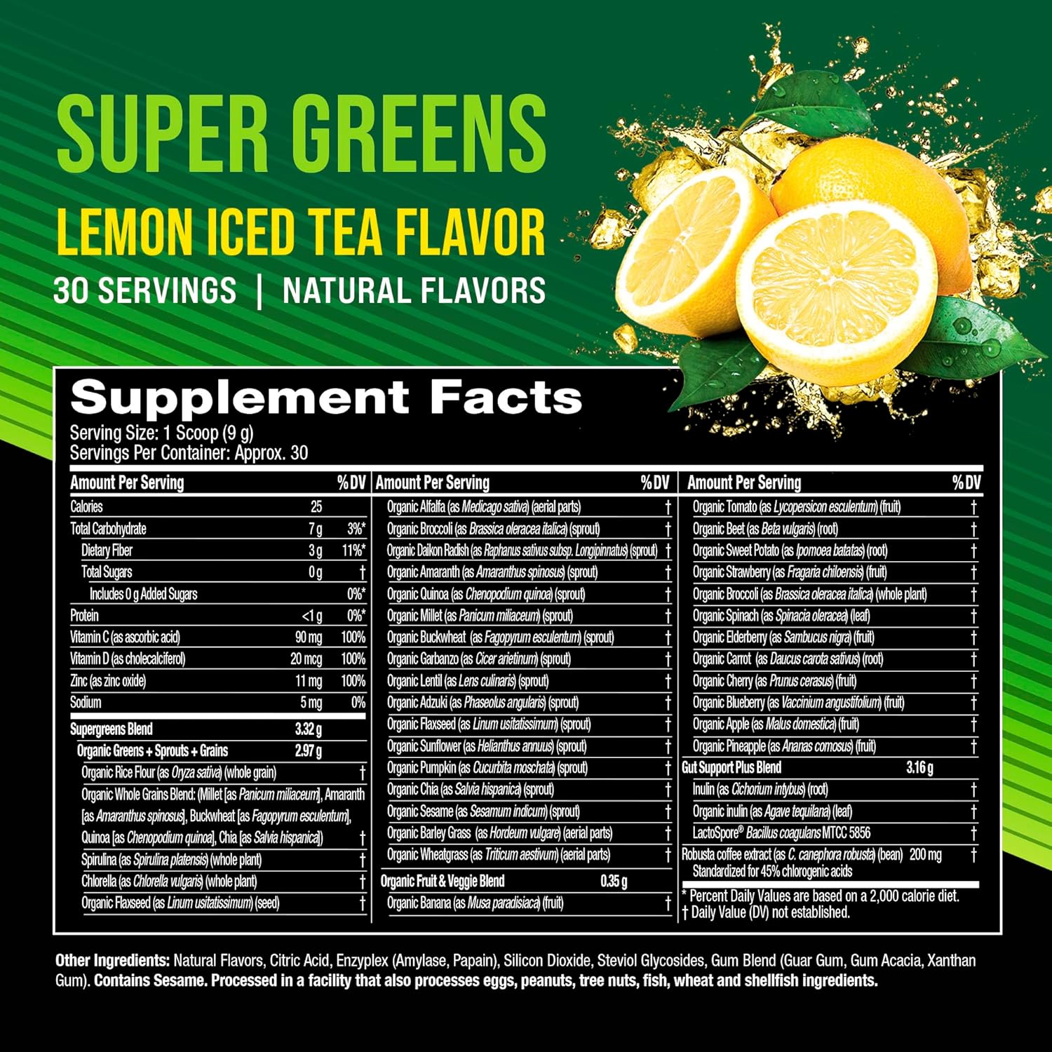 Hydroxycut Essentials Super Greens: Immune Support, Probiotics, Prebiotics, Gut Health - 30 Servings Lemon Iced Tea