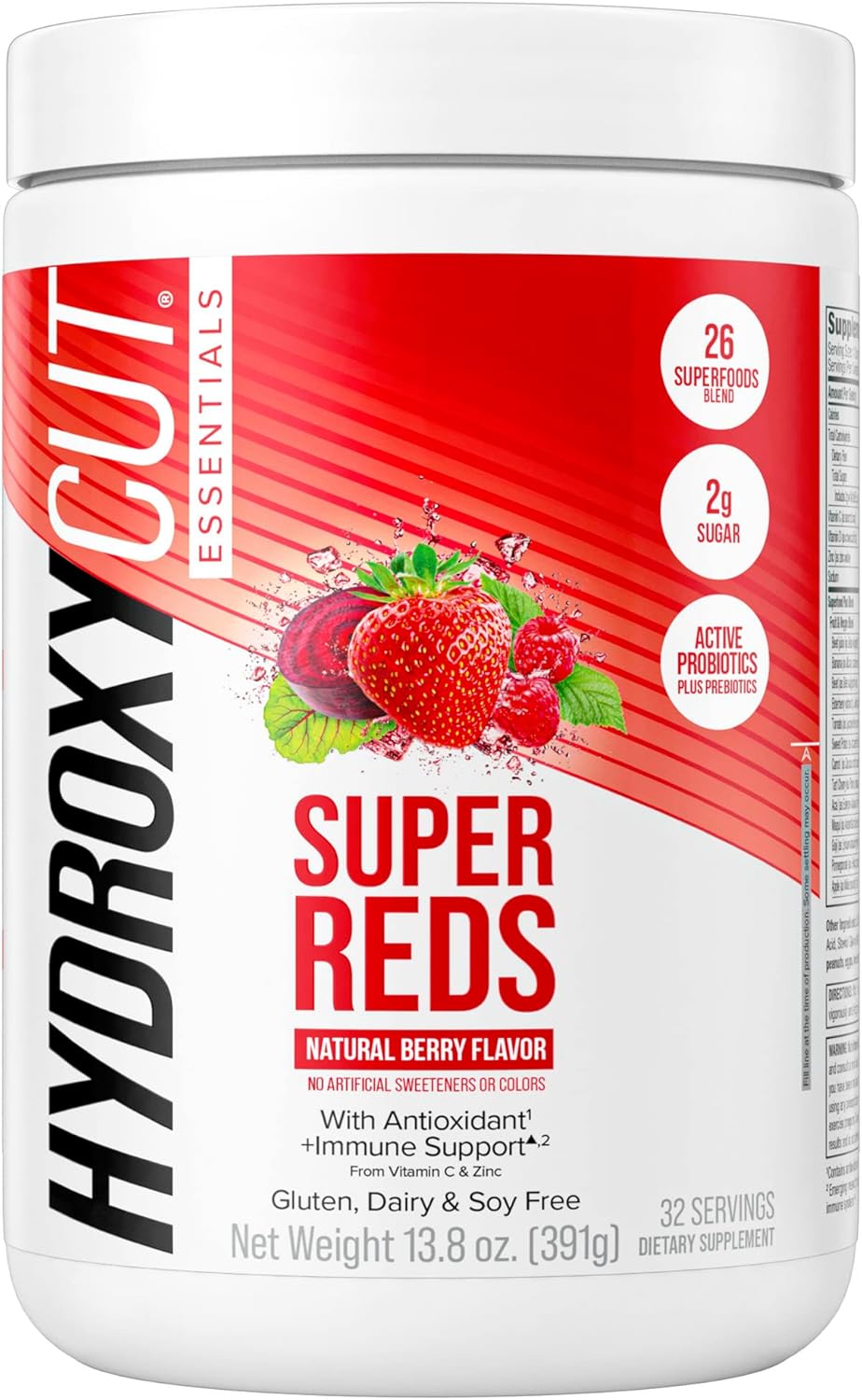 Hydroxycut Essentials Super Reds Superfood Powder with Vitamin C, Zinc, and Probiotics for Immune Support - 26 Superfood Blend - Soy, Gluten, and Dairy Free - 32 Servings