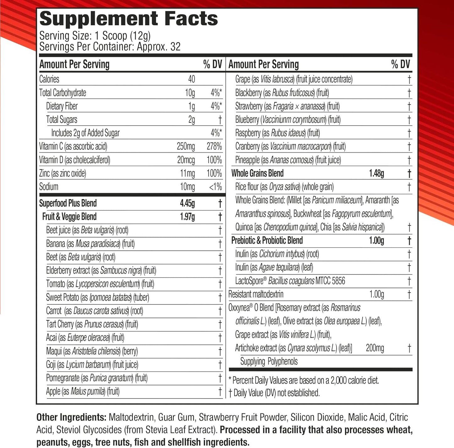 Hydroxycut Essentials Super Reds Superfood Powder with Vitamin C, Zinc, and Probiotics for Immune Support - 26 Superfood Blend - Soy, Gluten, and Dairy Free - 32 Servings