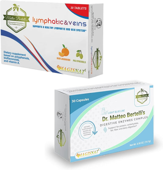 Hydroxytyrosol & Vitamin A Digestive Support Bundle - Dr. Matteo Bertelli's Lymphatic Formula - 30 Tablets & 30 Capsules