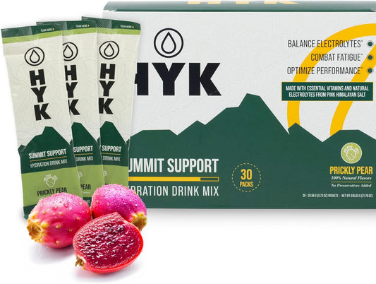 HYK Energy Electrolyte Drink - Prickly Pear Flavor Powder Packets with Pink Himalayan Salt for Endurance Athletes - 30 Single-Serving Sticks