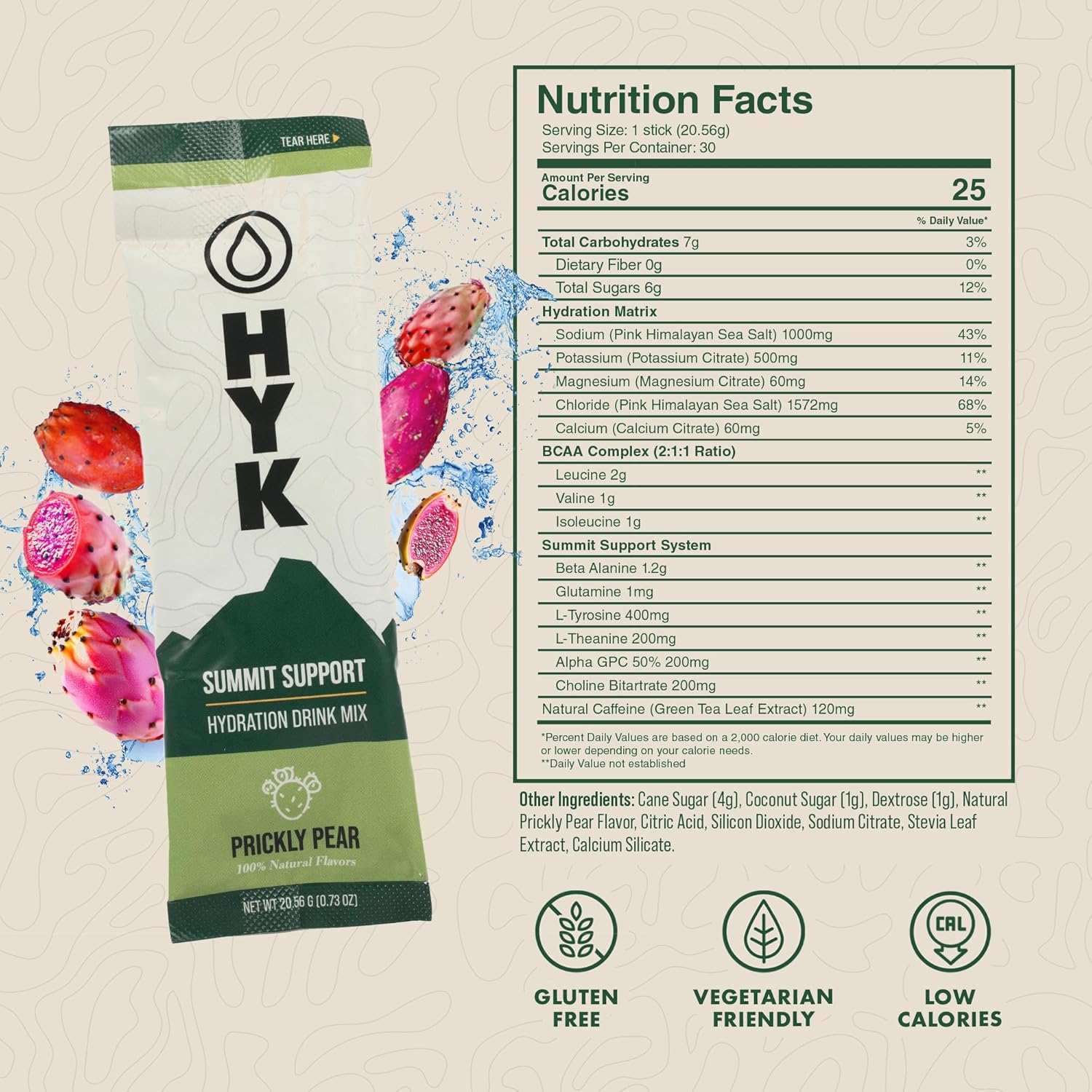 HYK Energy Electrolyte Drink - Prickly Pear Flavor Powder Packets with Pink Himalayan Salt for Endurance Athletes - 30 Single-Serving Sticks