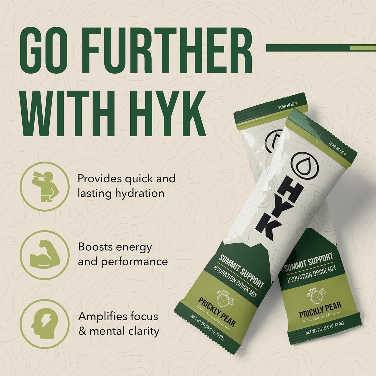 HYK Energy Electrolyte Drink - Prickly Pear Flavor Powder Packets with Pink Himalayan Salt for Endurance Athletes - 30 Single-Serving Sticks