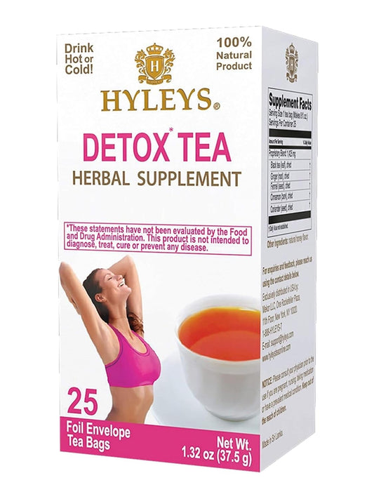 Hyleys Black Tea Detox Blend with Ginger, Honey & Cinnamon - 25 Tea Bags - Supports Digestion, Detox & Bloating Relief - 1 Pack