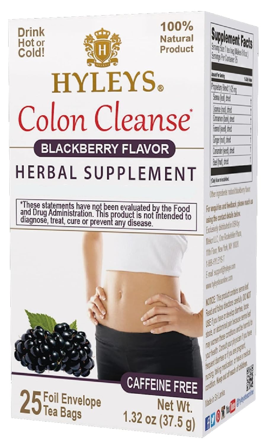 Hyleys Blackberry Colon Cleanse Tea - 6 Pack with 150 Tea Bags for Digestive Health