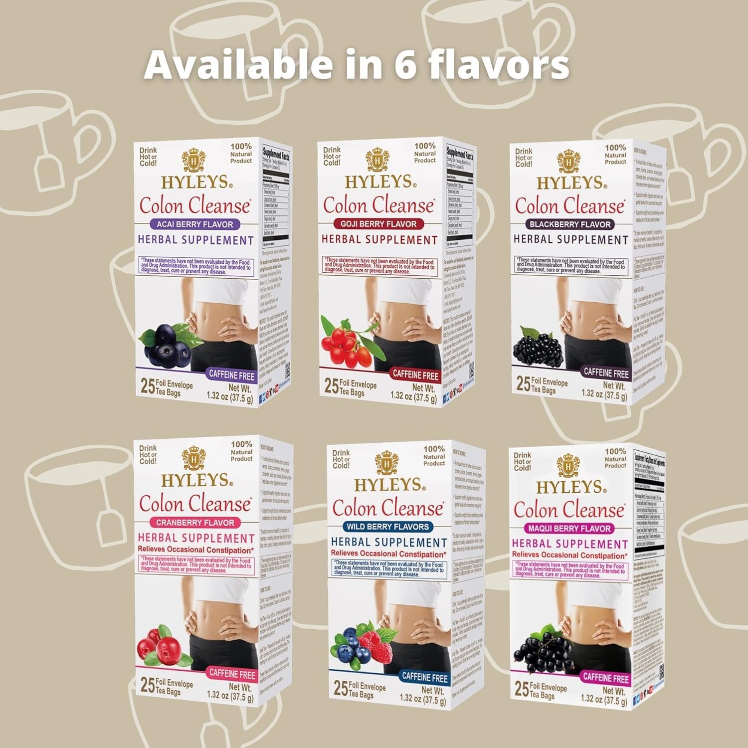 Hyleys Blackberry Colon Cleanse Tea - 6 Pack with 150 Tea Bags for Digestive Health