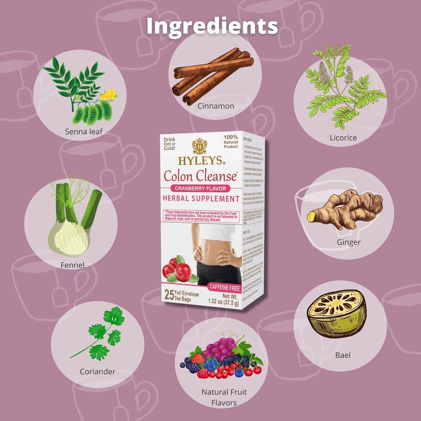 Hyleys Cranberry Colon Cleanse Tea - 25 Tea Bags (1 Pack)