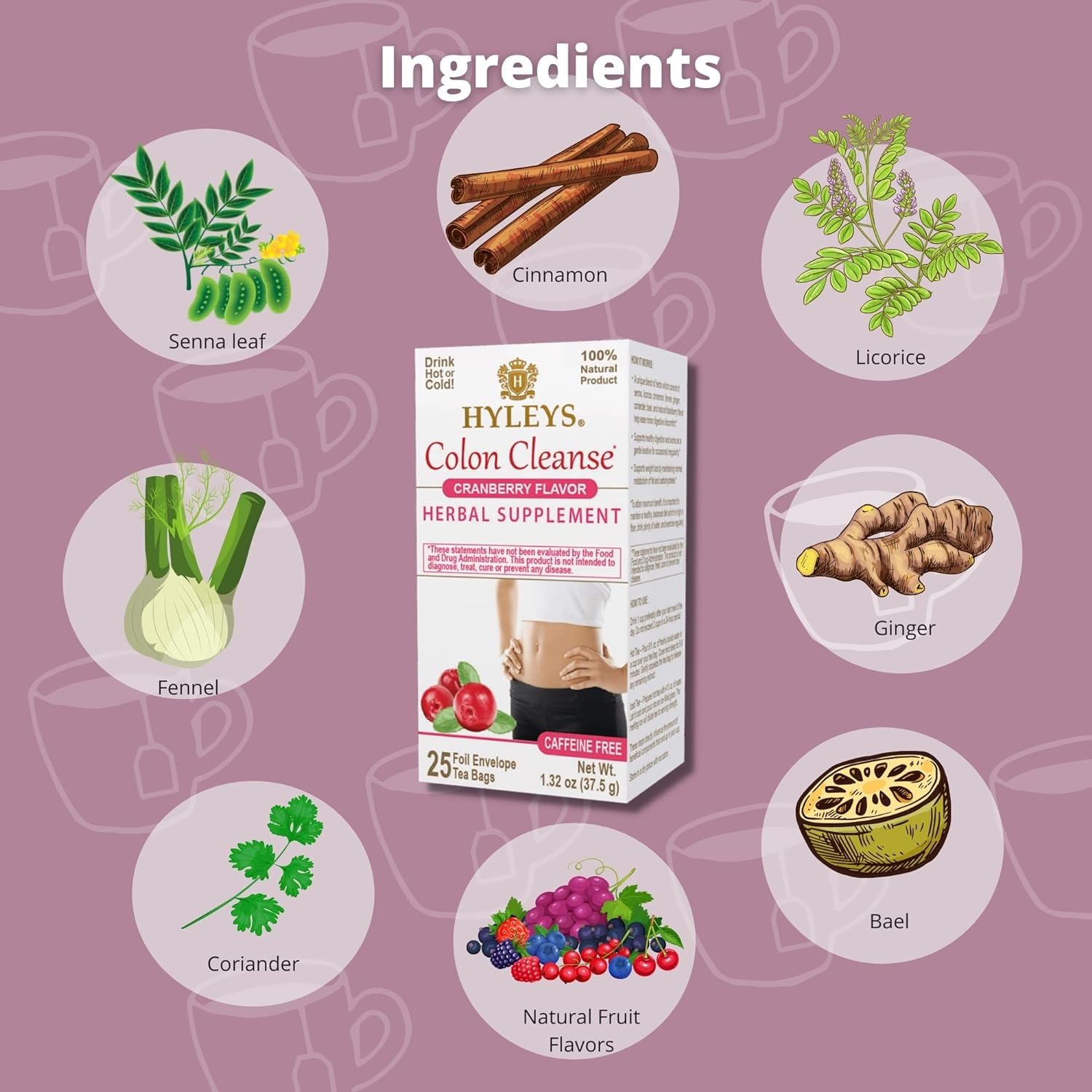 Hyleys Cranberry Colon Cleanse Tea - 25 Tea Bags (1 Pack)