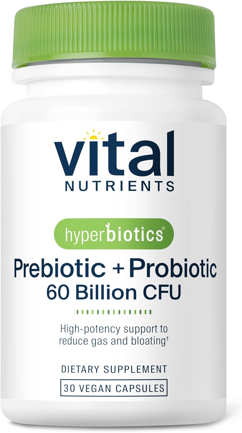 Hyperbiotics Vital Nutrients Prebiotic and Probiotic Capsules - 60 Billion CFU for Men and Women - Supports Digestive Health, Constipation, Diarrhea, Gas, Bloating - 30 Vegan Caps