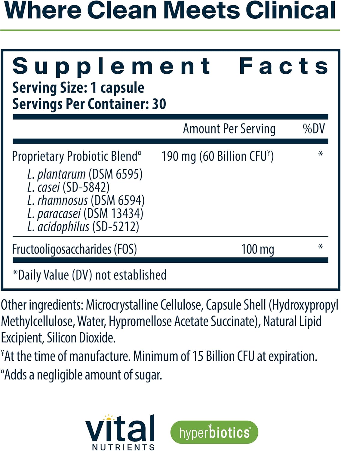 Hyperbiotics Vital Nutrients Prebiotic and Probiotic Capsules - 60 Billion CFU for Men and Women - Supports Digestive Health, Constipation, Diarrhea, Gas, Bloating - 30 Vegan Caps