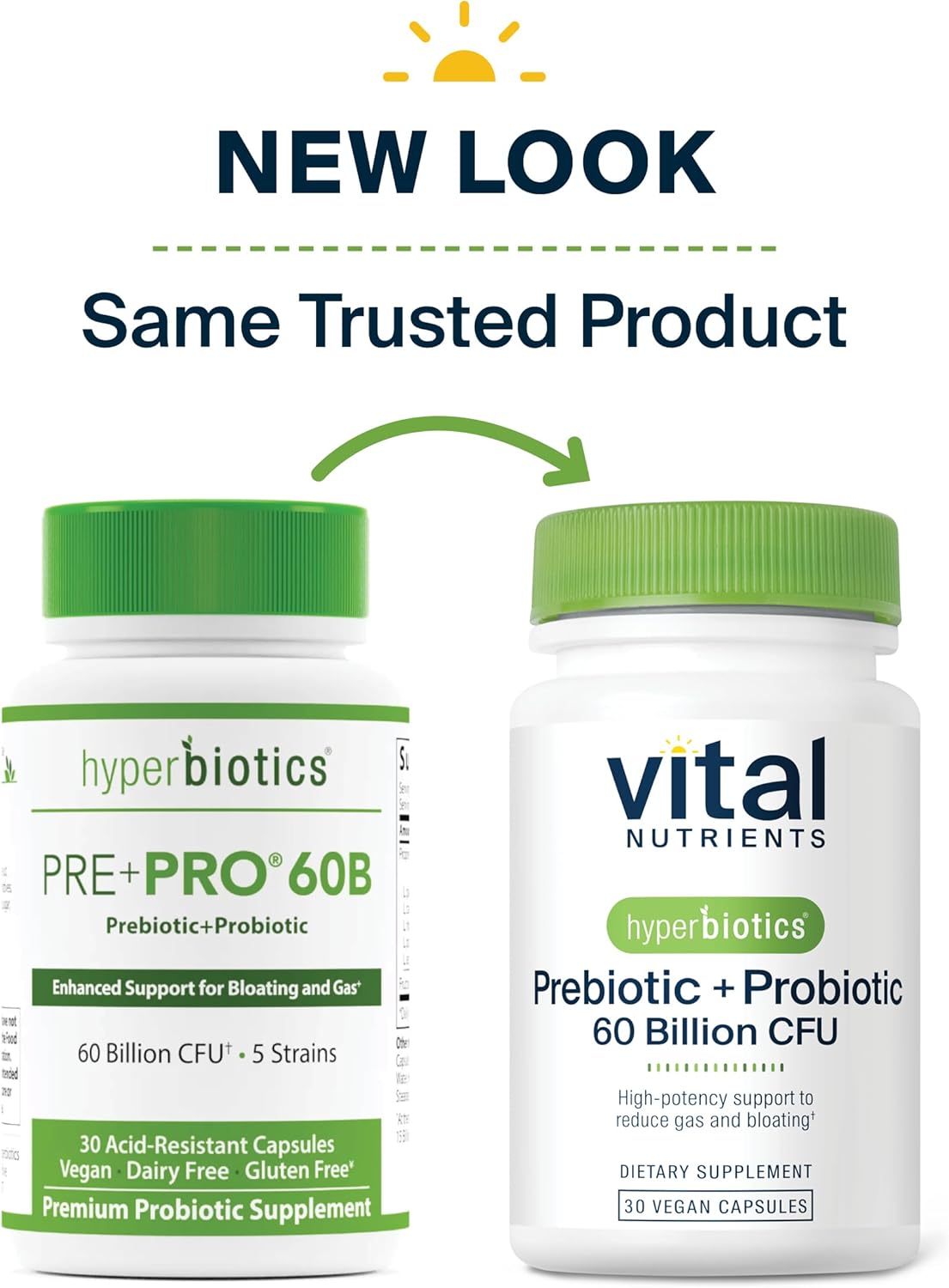 Hyperbiotics Vital Nutrients Prebiotic and Probiotic Capsules - 60 Billion CFU for Men and Women - Supports Digestive Health, Constipation, Diarrhea, Gas, Bloating - 30 Vegan Caps