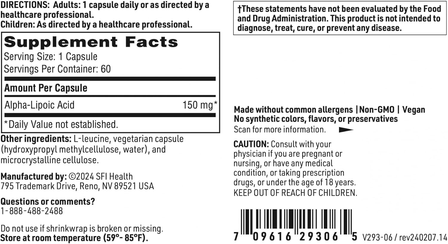 Hypoallergenic Alpha-Lipoic Acid 150mg Capsules - Antioxidant & Liver Support Supplement by Klaire Labs (60 Count)