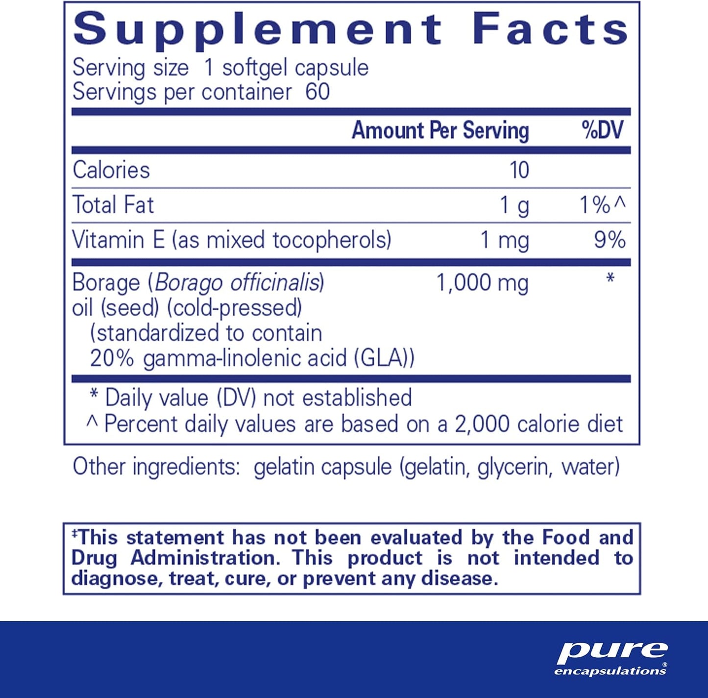 Hypoallergenic Borage Oil Dietary Supplement | 60 Softgel Capsules | Pure Encapsulations