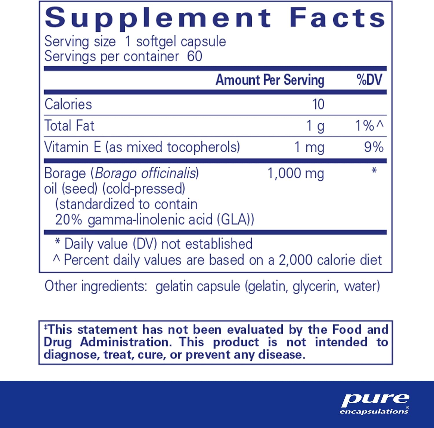 Hypoallergenic Borage Oil Dietary Supplement | 60 Softgel Capsules | Pure Encapsulations